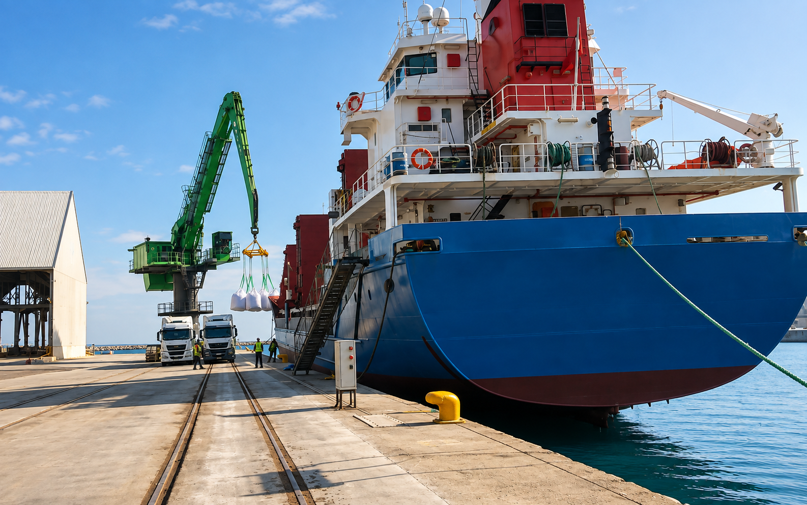 General cargo vessel alongside during cargo operations